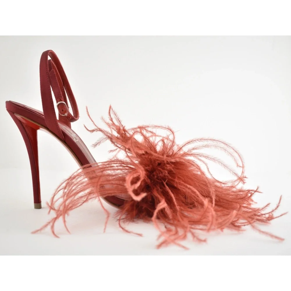 Christian Louboutin Miss Z Poupi 100 Fever Red Feather Sandal Heel Pump 36.5